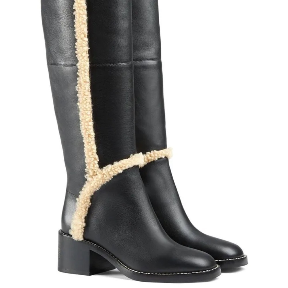 Gucci Shearling Trim Knee High Black Riding Boots 39 ❤️💚